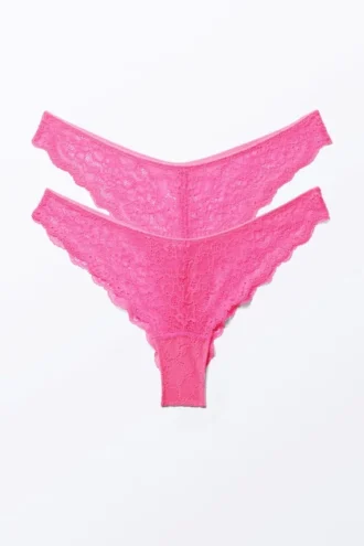 Pack de 2 slips brasileños de encaje Lacey – Rosa brillante
