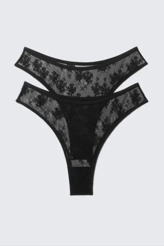 Pack de 2 slips brasileños de encaje – Negro