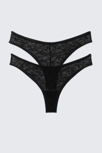 Pack de 2 slips brasileños de encaje ondulado – Negro