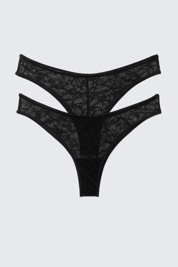 Pack de 2 slips brasileños de encaje ondulado – Negro Pack de 2 slips brasileños de encaje ondulado – Negro