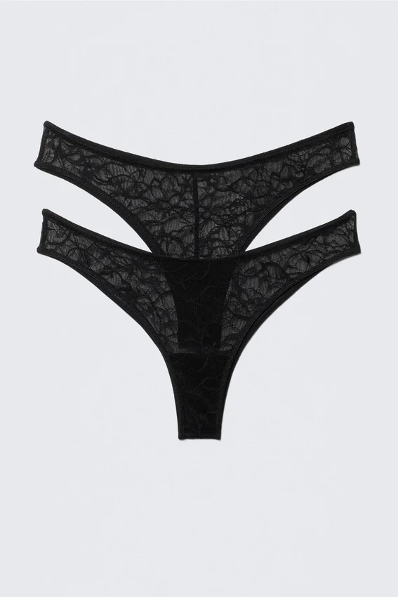 Pack de 2 slips brasileños de encaje ondulado – Negro Pack de 2 slips brasileños de encaje ondulado – Negro