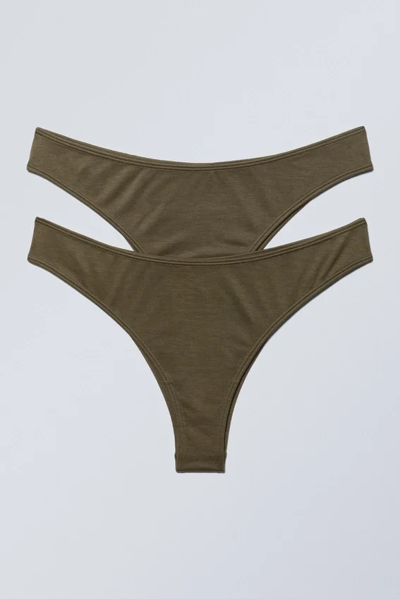 Pack de 2 slips brasileños de modal con corte cheeky – Verde caqui oscuro Pack de 2 slips brasileños de modal con corte cheeky – Verde caqui oscuro