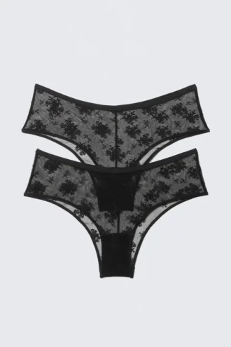 Pack de 2 slips hipster de encaje transparente – Negro
