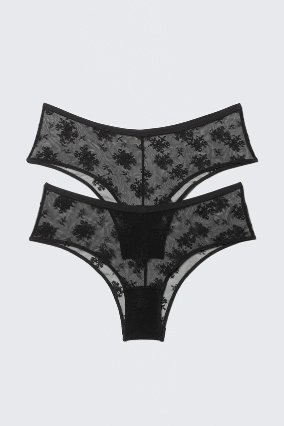 Pack de 2 slips hipster de encaje transparente – Negro Pack de 2 slips hipster de encaje transparente – Negro