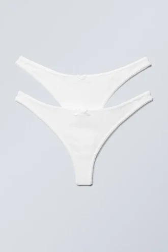 Pack de 2 tangas de algodón Pointelle – Blanco
