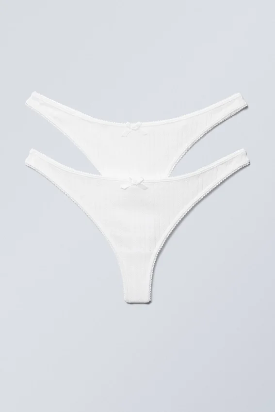 Pack de 2 tangas de algodón Pointelle – Blanco Pack de 2 tangas de algodón Pointelle – Blanco