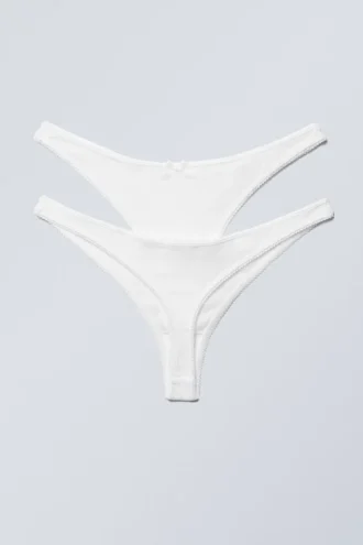 Pack de 2 tangas de algodón Pointelle – Blanco