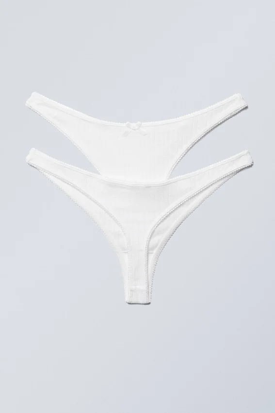 Pack de 2 tangas de algodón Pointelle – Blanco Pack de 2 tangas de algodón Pointelle – Blanco