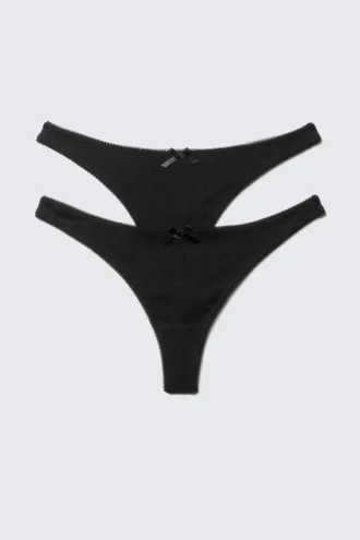 Pack de 2 tangas de algodón pointelle – Negro