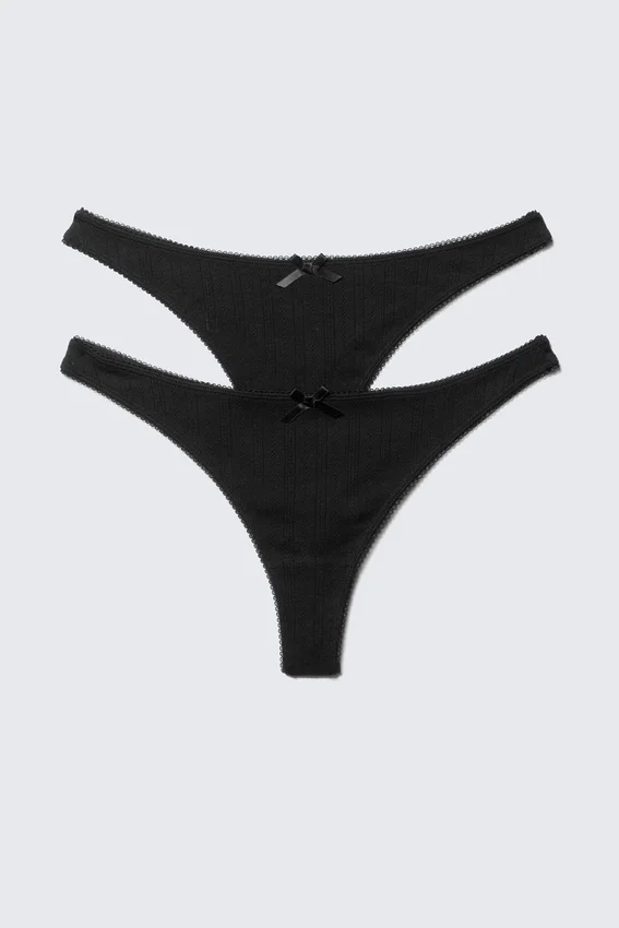 Pack de 2 tangas de algodón pointelle – Negro Pack de 2 tangas de algodón pointelle – Negro