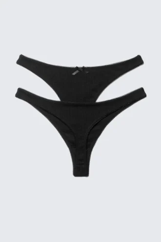 Pack de 2 tangas de algodón pointelle – Negro