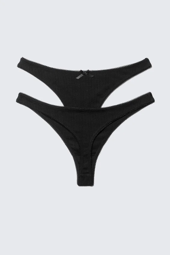 Pack de 2 tangas de algodón pointelle – Negro Pack de 2 tangas de algodón pointelle – Negro