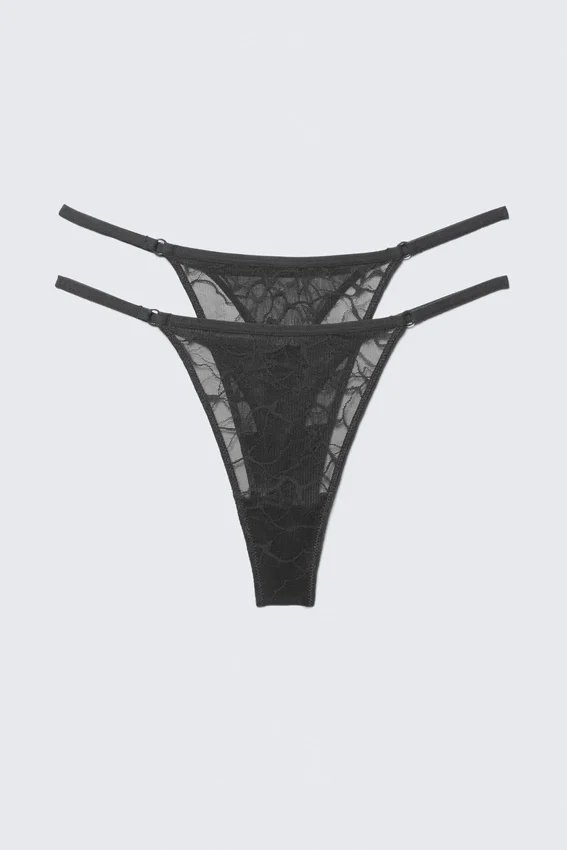 Pack de 2 tangas de encaje con remolinos – Gris oscuro Pack de 2 tangas de encaje con remolinos – Gris oscuro