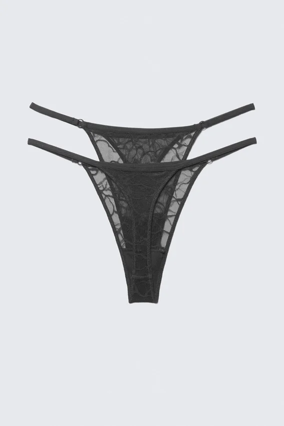 Pack de 2 tangas de encaje con remolinos – Gris oscuro Pack de 2 tangas de encaje con remolinos – Gris oscuro