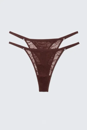 Pack de 2 tangas de encaje con remolinos – Rojo oscuro