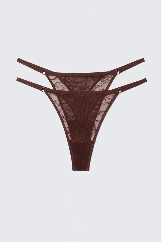 Pack de 2 tangas de encaje con remolinos – Rojo oscuro Pack de 2 tangas de encaje con remolinos – Rojo oscuro