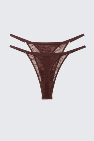 Pack de 2 tangas de encaje con remolinos – Rojo oscuro