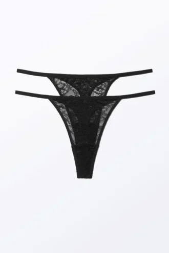Pack de 2 tangas de encaje Lacey – Negro