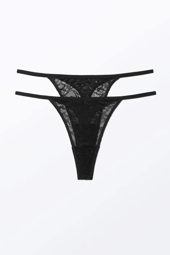 Pack de 2 tangas de encaje Lacey – Negro Pack de 2 tangas de encaje Lacey – Negro