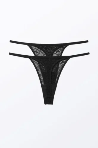 Pack de 2 tangas de encaje Lacey – Negro