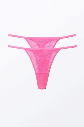 Pack de 2 tangas de encaje Lacey – Rosa brillante