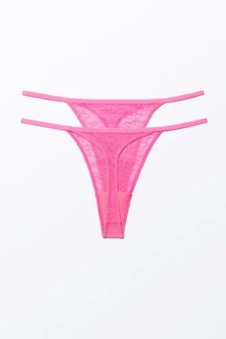 Pack de 2 tangas de encaje Lacey – Rosa brillante
