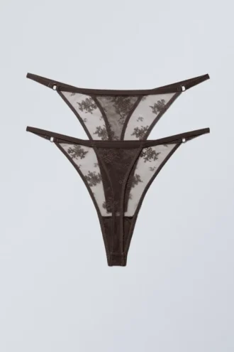 Pack de 2 tangas de encaje – Marrón oscuro