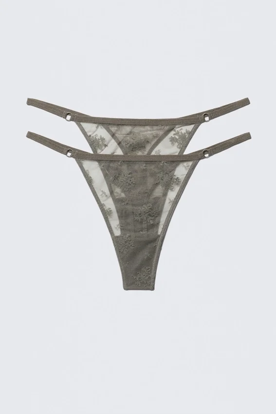 Pack de 2 tangas de encaje transparente – Gris empolvado Pack de 2 tangas de encaje transparente – Gris empolvado