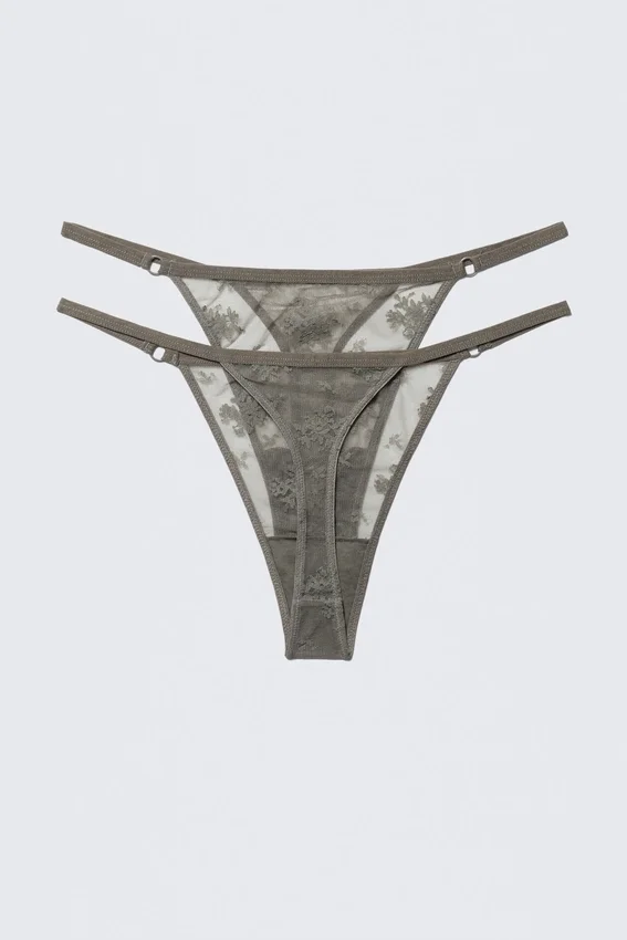 Pack de 2 tangas de encaje transparente – Gris empolvado Pack de 2 tangas de encaje transparente – Gris empolvado