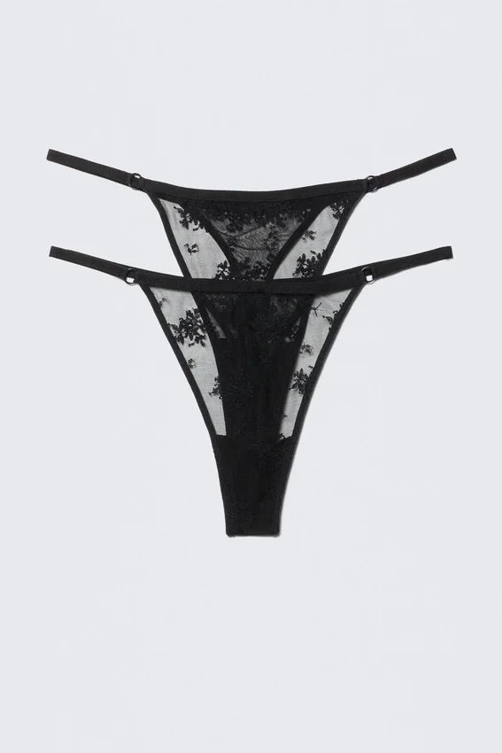 Pack de 2 tangas de encaje transparente – Negro Pack de 2 tangas de encaje transparente – Negro