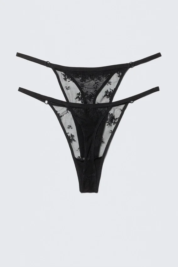 Pack de 2 tangas de encaje transparente – Negro Pack de 2 tangas de encaje transparente – Negro