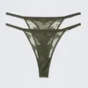 Pack de 2 tangas de encaje transparente – Verde caqui oscuro