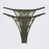 Pack de 2 tangas de encaje transparente – Verde caqui oscuro