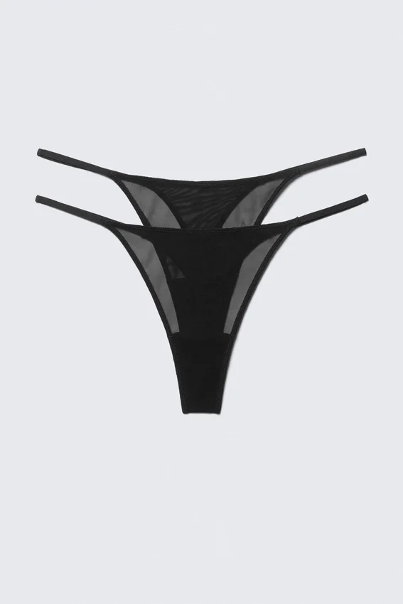Pack de 2 tangas de malla de talle medio – Negro Pack de 2 tangas de malla de talle medio – Negro