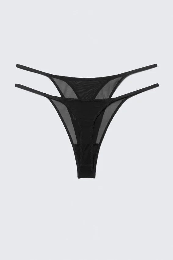 Pack de 2 tangas de malla de talle medio – Negro Pack de 2 tangas de malla de talle medio – Negro