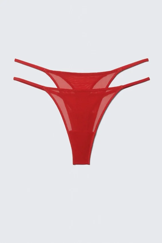 Pack de 2 tangas de malla de talle medio – Rojo brillante Pack de 2 tangas de malla de talle medio – Rojo brillante