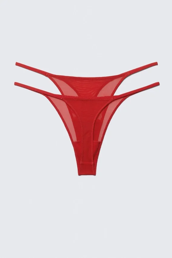 Pack de 2 tangas de malla de talle medio – Rojo brillante Pack de 2 tangas de malla de talle medio – Rojo brillante