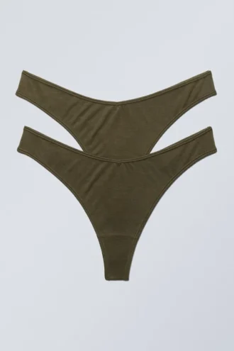 Pack de 2 tangas de modal de cintura baja – Verde caqui oscuro