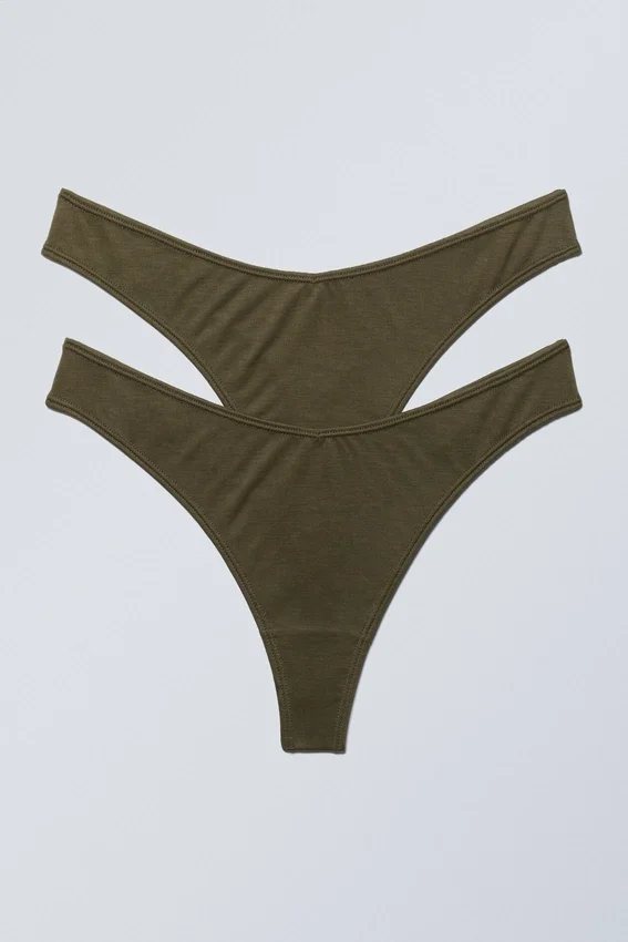 Pack de 2 tangas de modal de cintura baja – Verde caqui oscuro Pack de 2 tangas de modal de cintura baja – Verde caqui oscuro