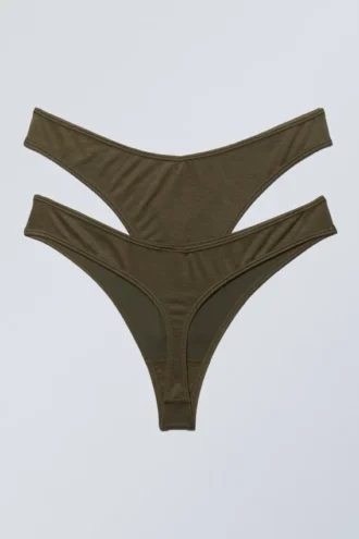 Pack de 2 tangas de modal de cintura baja – Verde caqui oscuro