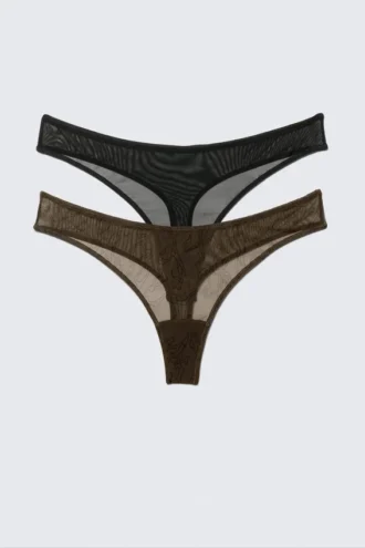 Pack de 2 tangas Mila Mesh – Marrón oscuro