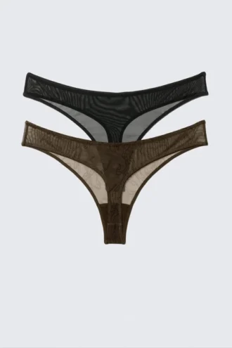 Pack de 2 tangas Mila Mesh – Marrón oscuro