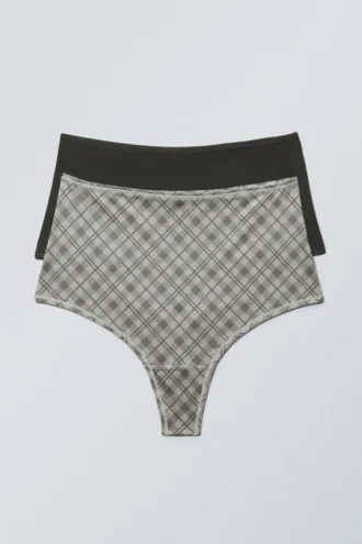 Pack de 2 tangas Soul Soft de talle alto – Gris oscuro/Gris beige a cuadros