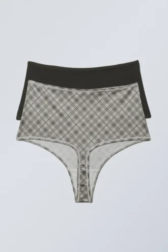Pack de 2 tangas Soul Soft de talle alto – Gris oscuro/Gris beige a cuadros