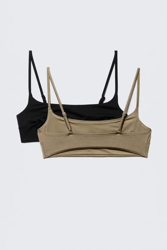 Pack de 2 tops de bikini con cuello redondo – Negro y beige Pack de 2 tops de bikini con cuello redondo – Negro y beige