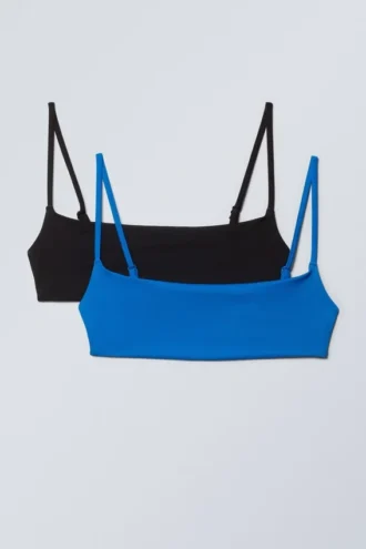 Pack de 2 tops de bikini con escote redondo – Negro y azul