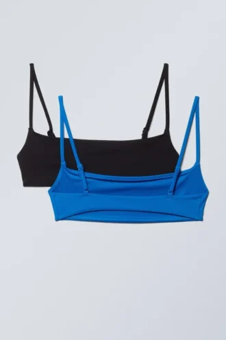 Pack de 2 tops de bikini con escote redondo – Negro y azul