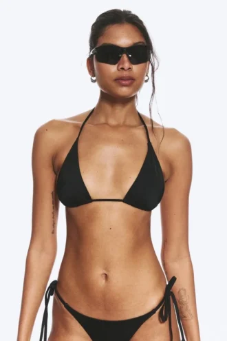 Pack de 2 tops de bikini triangulares con tirantes – Negro + rayas marrones