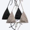 Pack de 2 tops de bikini triangulares con tirantes – Negro + rayas marrones Pack de 2 tops de bikini triangulares con tirantes – Negro + rayas marrones