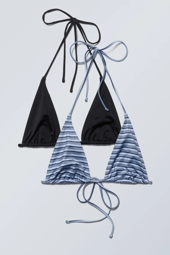 Pack de 2 tops de bikini triangulares con tirantes – Rayas negras y azules Pack de 2 tops de bikini triangulares con tirantes – Rayas negras y azules